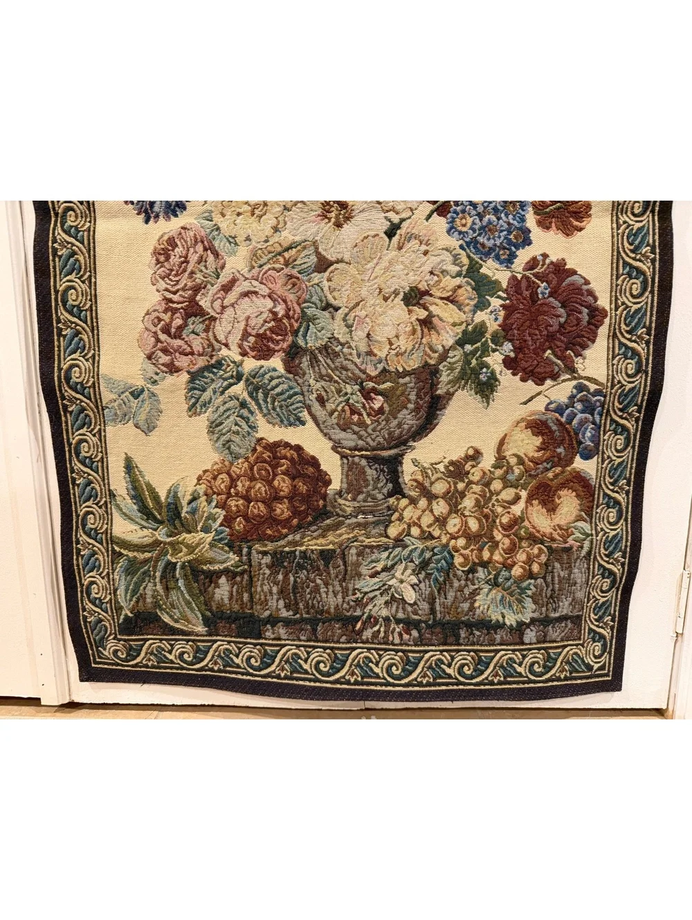 Vintage Floral Tapestry Wall Hanging with Shelf
